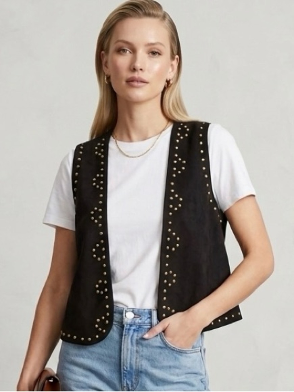 NWT Love Tree Black Studded Faux Suede Vest